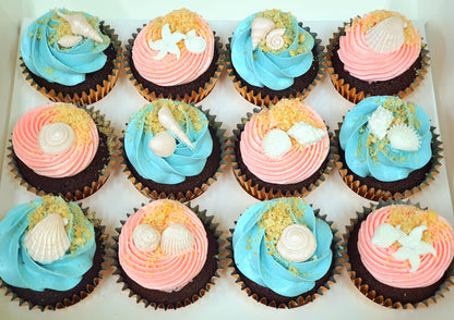 Beach and Seashell Cupcakes (Box of 12)